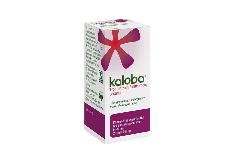 Kaloba_tropfen.png Verpackung von Kaloba Tropfen, ein pflanzliches Arzneimittel zur Behandlung akuter broncho-spasmodischer Infektionen.