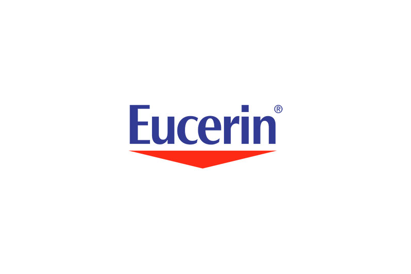 Logo von Eucerin in blauer Schrift mit rotem Dreieck darunter.